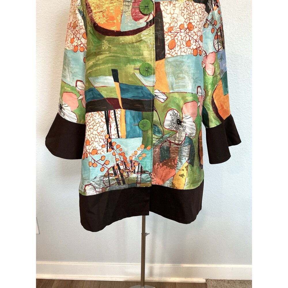 Berek Art to Wear Abstract Print Swing Jacket Metallic Accents Size Large - Picture 4 of 13